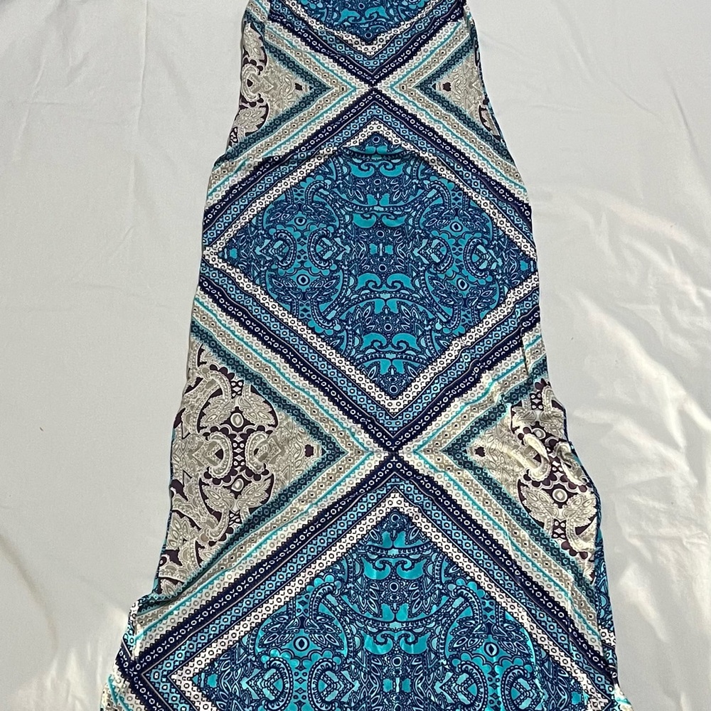 Blue and Cream Patterned Maxi Dress